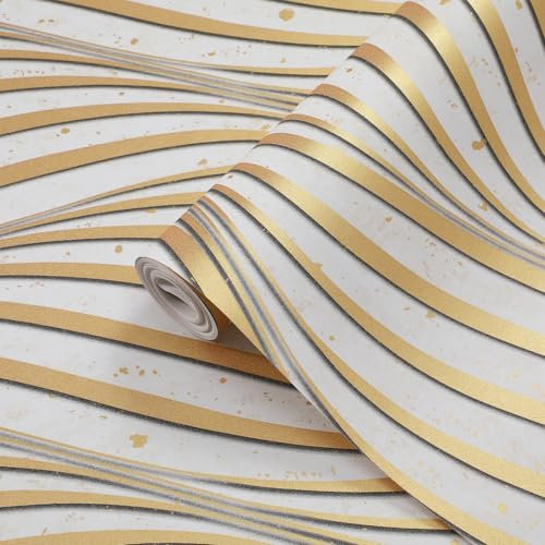 Baketron Gold Wallpaper 3D Gold Glitter Wave Embossed Wallpaper with Marble Effect Textured Feature Striped Modern Wall Paper Roll for Livingroom Bedroom Hallway Kitchen