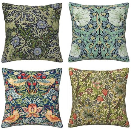 WWOOPLL William Morris Kissenbezüge, 50 x 50 cm, Vintage-Stil, botanischer Blumengarten, Heimdekoration, Kissenbezüge für Wohnzimmer, Sofa, Couch, Bett, 50 x 50 cm, 4 Stück