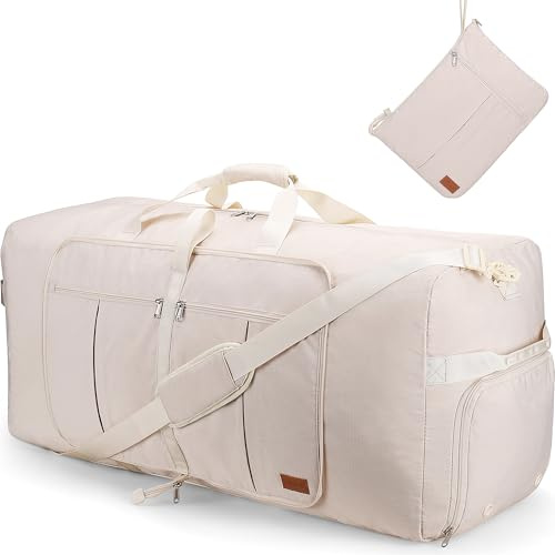 Urtala Reisetasche für Damen und Herren, groß, faltbar, Wochenendtasche mit Schuhfach und Schultergurt, leicht, wasserdicht, Gepäcktasche, Beige, 120L, modisch