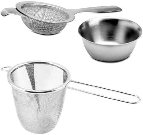 2Pcs Tea Strainers for Loose Tea, Stainless Steel Tea Filter Non Slip Handle Tea Strainer Large Sieve for Sifting Dry Ingredients Flour Pastas Tea