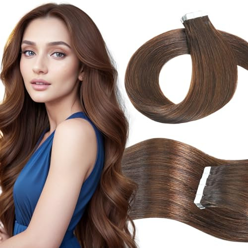 LieblichWelle Tape Extensions Echthaar Braun 50cm, 20Stück, 50g/Packung, Salon-Klasse Qualität, Einfaches und Angenehmes Tragen für Junge Frauen (2# Braun, 50 cm)