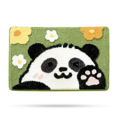 Niedliche Panda Badematte 40x60cm, Weich, Saugfähig, Rutschfest, Waschbar | Badteppich 100% Mikrofaser TPR-Rutschschutz Saugstark, Schnelltrocknend, Farbhaltend, Schmutzabweisend Maschinenwaschba