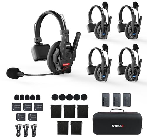 SYNCO XTALK XPRO5 Wireless Intercom Headset, 2,4GHz Vollduplex 24H Akkulaufzeit 500M Reichweite Echtzeit-Teamkommunikation, Funk Gegensprechanlage Kopfhörer