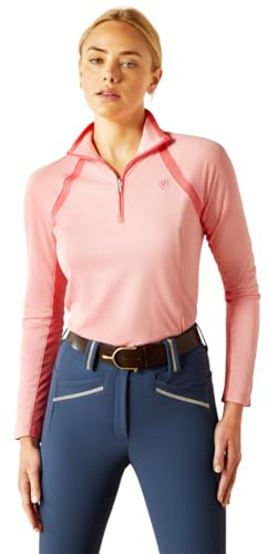 Ariat Womens Flamingo Pink Sunstopper 1/4 Zip Base Layer Tee, Flamingo Pink, L