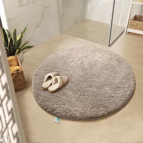 KARAT Badematte Sky, Badteppich in Rund, Dichtes, Flauschiges Wohlgefühl für Ihr Zuhause, Badvorleger rutschfest waschbar, schadstoffgeprüft (Beige, 95 cm (Rund))