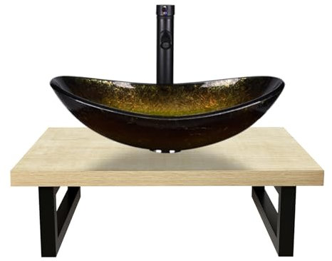 YU YUSING Badmöbel Set Unterschrank 60cm mit Glaswaschbecken, Badezimmermöbel Set mit Waschtisch Aufsatzwaschbecken Waschbeckenunterschrank, Badezimmerschrank Waschplätze für Gäste WC(Modern Goldene)