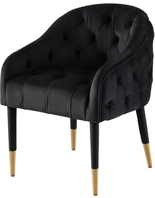 MY Furniture Sophia Dining carver Chair - Black - Brass Caps- deep velvet buttoned upholstery - luxurious elegant comfortable classic sprung base