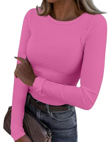 T-Shirt Femme Manches Longues Tee Shirt Femme Manches Longues Haut Femme Tee Shirt Manche Longue Femme Haut Sexy Manche Longue Femme Sexy Haut Manches Longues Femme Top Crop Rose M