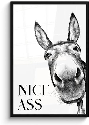 MuchoWow© Bilder mit Rahmen 60x90 cm Poster Wanddekoration Wohnzimmer Deko Modern Geschenke Bilderrahmen Zitat - Esel - Tiere - Schöner Arsch - Sprichwörter