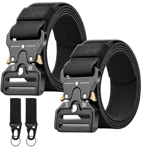 Vimmvid 2 Taktischer Gürtel+ 2 Multifunktionale Bergschnallen, Herren-gürtel Breite Anwendungsbereiche Bequem und Praktisch,Arbeitsgürtel Herren Ja Praktisch(Schwarz)