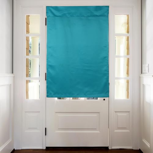 sourcing map Blackout Door Curtains, French Side Door Window Curtain for Privacy, Glass Patio Front Doors Sidelight Tie Up Shade, Lake Blue, 26 x 39, 1 Panel