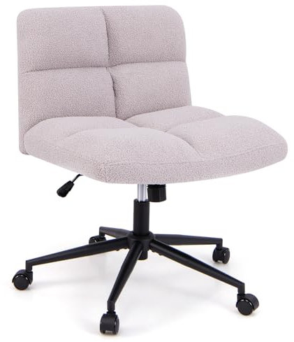 COSTWAY Schneidersitz Stuhl mit Rollen, Drehstuhl ohne Armlehnen, Schreibtischstuhl mit breiter Sitzfläche, Bürostuhl, Schminkstuhl, höhenverstellbar, Wippfunktion, modern (Hellgrau)