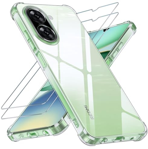 Yohii Cover per Xiaomi Redmi A5 4G con 2 Pezzi Vetro Temperato, [Protezione Fotocamera] Custodia Antiurto Chiaro,TPU Morbido Sottile Silicone Antigraffio Anti Ingiallimento Case, Trasparente