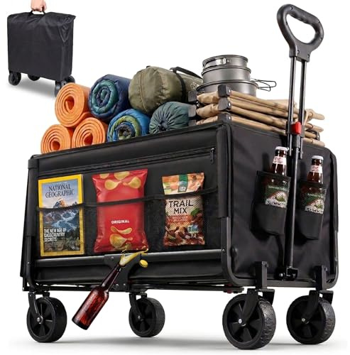 ALBATROS Bollerwagen klappbar 120L | Flaschenöffner, Getränkehalter | Faltbarer Transportwagen, Rückwand-Öffnung, Reflektorstreifen, Outdoor Handwagen für Camping, Festival, Ausflug & Strand