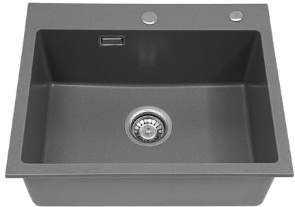 Fregadero de cocina gris, piedra de cuarzo con una cesta de goteo de arco, para cocinas, baños, restaurantes 55 x 45 x 22,86 cm