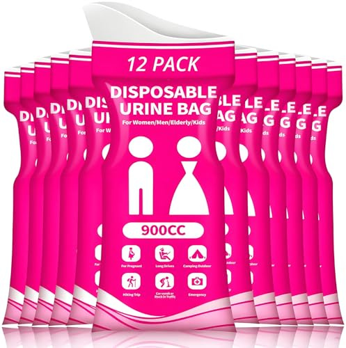JunD Einweg Urinsack 900 ml für Reise und Auto, 12 Stück Einzeln Verpackte Urinalbeutel mit extra dickem Absorptionspad und doppelter Auslaufsicherung für Camping und Stau Schwangere Kinder,Red
