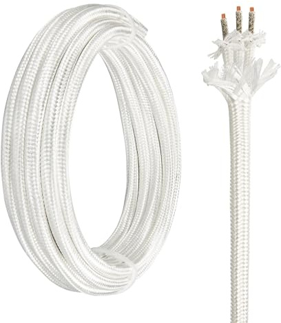 URCIANOW 0.75mm 3 Core Mica Cable 5M High Temp Wire White | Short Length 5M Braided Cable, 500°C Heat Resistant White Wire, Flexible for Household Appliances, Ovens & Heater Repairs