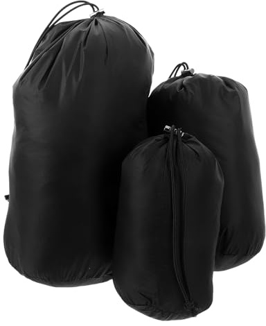 TOYANDONA 3Pcs Waterproof Down Jacket Storage Bags Set – Drawstring Dustproof Stuff Sacks for Travel, Hiking, Camping Backpack Organizer, Black (9.5×20Cm, 12×26Cm, 16.5×33Cm)