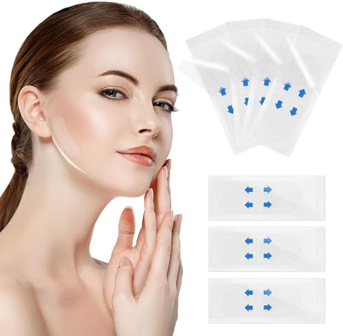 Face Lift Tape, 40 Stück Face Tape Lift Unsichtbare, wasserdichte Gesichtsaufkleber, Sofort-Make-up-Facelift-Tool, Face Lift-Aufkleber zum Kaschieren von Falten, Doppelkinn (Blue) (Blue)