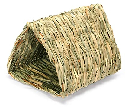 Oxxggkao Casa de césped para tejer a mano natural, cama de juego, plegable, túnel escondite, juguete para hámsteres, casa de paja