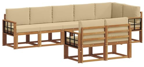 vidaXL Outdoor-Sofagarnitur mit Kissen 8 pcs Natur und Beige, Garten, modernes Outdoor-Sofa für Terrassensitzplätze, stylisches Lounge-Sectional-Set, haltbare Möbel für Komfort