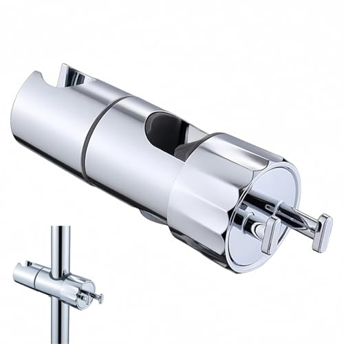 Universal Shower Head Holder with 2 Hooks, 360° Rotation Adjustable Shower Head Bracket, No Drill Tool-Free Shower Head Holder Replacement, Polished Chrome Shower Rail Slider for 18-25mm Bar