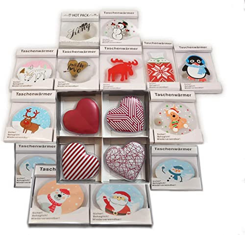 10er Set Taschenwärmer Handwärmer Elch Schneemann Eisbär Wärmflasche Herz Lama Pinguin Nikolaus (wechselnde Motive)