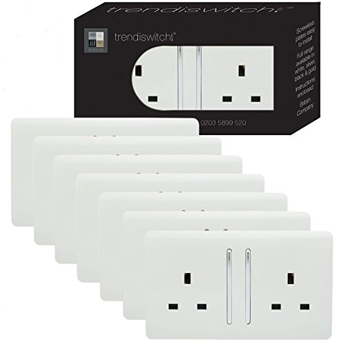 Trendi 2 Gang Artistic Modern Glossy 13 Amp Switched Plug Socket (7 Pack)