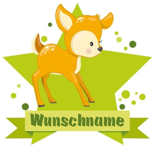 Samunshi® Süßes Reh Wandtattoo Türschild mit Name personalisierbar Kinderzimmer Türaufkleber Baby Wandaufkleber - 25x22cm mehrfarbig
