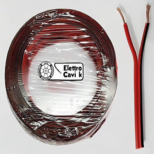 ELETTRO CAVI K - CAVO ELETTRICO PIATTINA BIPOLARE ROSSONERA 2x1,5 mm² COLOR ROSSO NERO 2 POLI IN RAME PER IMPIANTI AUDIO CASSE STEREO PROFESSIONALE MADE IN ITALY 50 METRI