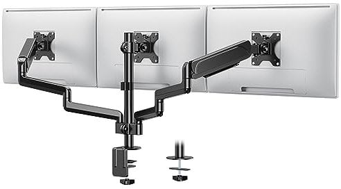 VonHaus Triple Monitor Stand for 13-27 Screens, Three Screen Mount with Clamp & Gas Spring Arms, Height Adjustable Easy Assemble Stand with Full Tilt, Rotation & Swivel, VESA: 75x75 & 100x100mm