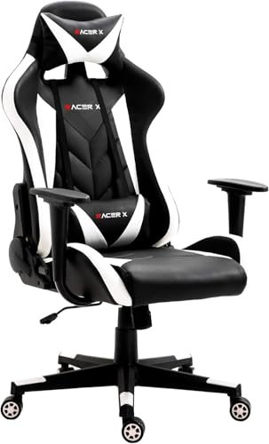 Silla Gaming Racer X Ergonómica Racing Sillón Gamer Profesional Videojuegos,Ordenador, Oficina, Escritorio. Reposabrazos. Cojín Lumbar y Reposacabezas. Giratoria, Regulable en Altura y reclinable.