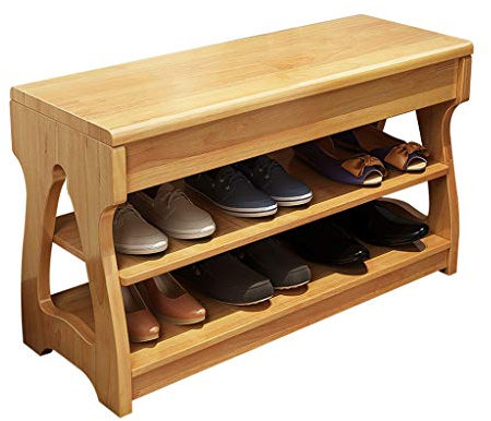 Home mall- Oak Wood Shoe Bench, 2-Tier Shoe Rack, With Hidden Space For Storage, For Hallway Entryway 3 Colors, 3 (Color : #2, Size : 60 × 30 × 46cm)