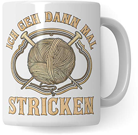 Pagma Druck Tasse Stricken Spruch, Strickerin Geschenk Kaffeetasse Häkeln Geschenkidee, Stricken Nadeln Becher (Weiß/Weiß)