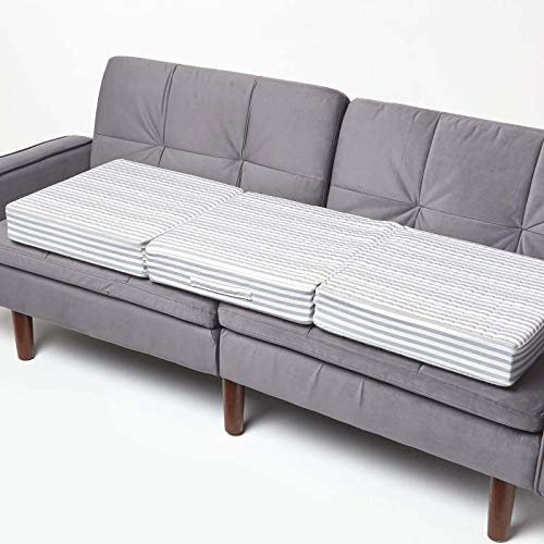 Homescapes 3-Sitzer Sofa-Sitzerhöhung 150x50 cm grau gestreift, 10 cm Dickes Sitzkissen Baumwolle, Couch-Auflage orthopädischer Schaumstoff