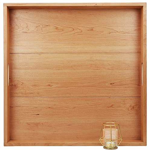 MAGIGO 24 x 24 Inches Large Square Cherry Wood Ottoman Tray with Handles, Serve Tea, Coffee or Breakfast in Bed, Classic Wooden Decorative Tray