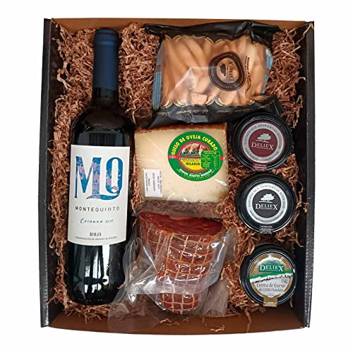 Caja regalo Picoteo 17 - Vino Montequinto, morcón ibérico, queso de oveja, patés y picos Deliex.
