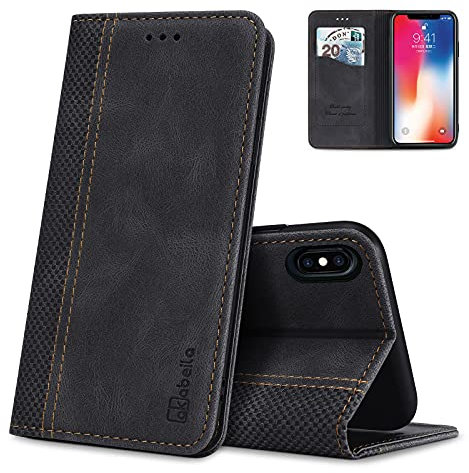 AKABEILA Hülle Kompatibel mit iPhone XS/X, Premium PU Leather Flip Folio Wallet Book Case Hülle Cover with Magnetic Closure Stand Card Slot