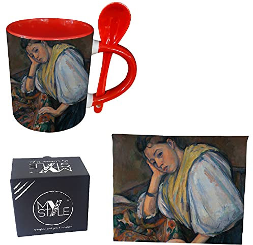 My Custom Style Tazza Rossa+cucchiaino#Arte-Donna, Cezanne# + Tovaglietta