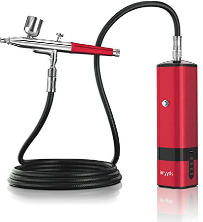 imyyds Airbrush Kit with Compressor, 32PSI High Pressure Cordless Airbrush Gun, Portable Dual Action Airbrush Compressor Set, Handheld Mini Rechargeable Air Brushes for Painting (Red)