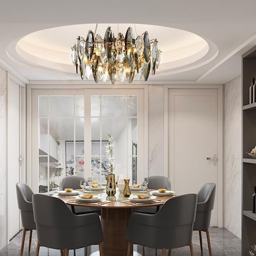 CRABOT Sala Dormitorio Candelabro Lamparas Restaurante Techo Colgantes 6 Luces E14 [Con Bombilla] Techo Modernas Cristal Vintage Dormitorio Sala Estar Cocina Salón Comedor Pasillo-(Redondo)