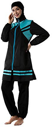 OWN4B Übergröße, bescheidene Badebekleidung für Damen, mit Hijab, vollständige Abdeckung, Reißverschluss, islamischer Burkini, Muslim, Himmelblau, Medium