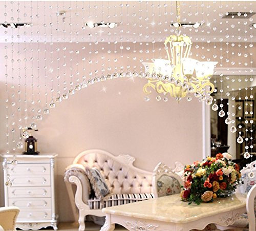 Wzxhew 1 Luxury Glass Beads Door String Tassel Curtain Wedding Divider Panel Room Decor Curtains No Rod (Clear, One Size)
