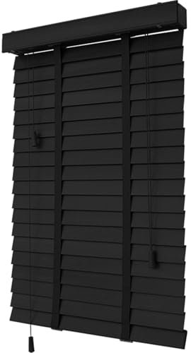 Echtholz Jalousien,Schwarz,Holzjalousie Für Fenster,Sonnenschutz/Sichtschutzvorhänge,Jalousette 50mm Lamellen,Horizontal Jalousetten 50cm 60cm 80cm 90cm 100cm 110cm 120cm,W×H-80x200cm/31.5x79in