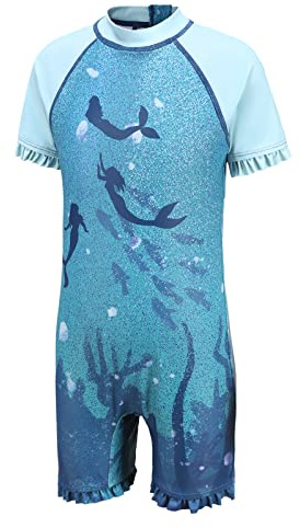 Aisyee Girls Swimsuit Kids One Piece Swimming Costume Age 3-16 Years | short sleeve, UPF 50+ sun protection, quick-dry, soft & stretchy, comfortable, durable, ideal for swim, beach & holidays