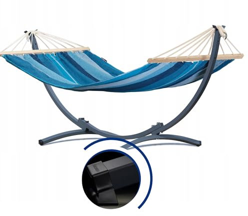 Potenza Hängematte mit Gestell I Stabiler Rahmen 200kg - 250cm Balkon I Hängematte 200x120cm I Indoor Outdoor Garten Pool Terrasse Stahl (Basic Gestell Graphit, Balu - Stabhängematte)