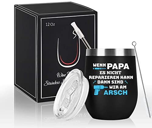 Livole Papa Geschenk Vatertag von Tochter, Vatertagsgeschenke für Vater, Väter, Vatertag Thermobecher - Wenn Papa Es Nicht Reparieren Kann - 350ml Kaffeebecher to go, Edelstahl Thermobecher