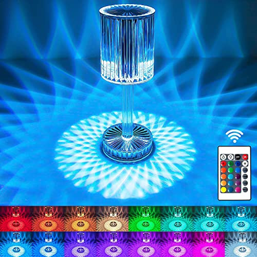 LED Kristall Tischlampe,Kristall Diamant Tischlampe,2000mAH 16 Farben Touching Control Rose Crystal Lampe,Kristall Lampe,Crystal Tischlampe,Nachttischlampe Farbwechsel Nachtlicht für Schlafzimmer