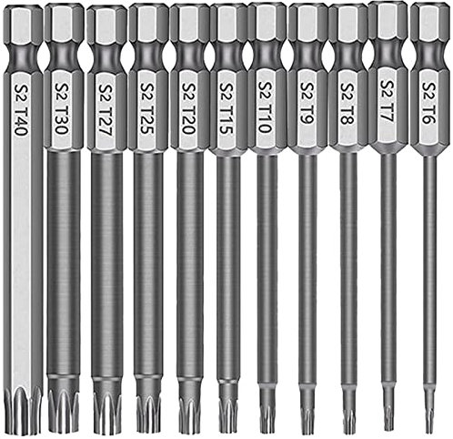 Bestgle Torx Bit Set 11-stück 75mm S2 Stahl mit Magnetischen Torx Schraubendreher Bits Set 1/4 Zoll Sechskant Schaft T6-T40 Starke Härte Stern Kopf Bits Elektrische Schraubendreher Werkzeuge