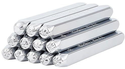 BENECREAT 12 Stück 3mm Metallstempel-Set, Herz-Stern-Muster Design Schnitzerei Prägestempel für Metall-Schmuck, Leder und Holzdruck